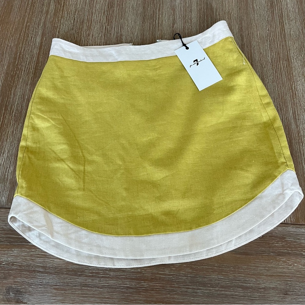 7 For All Mankind Yellow and White Mini Skirt